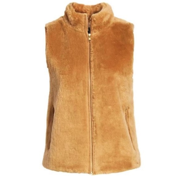 J Crew Black Label Plush Vest Thick Fleece Excursion Full Zip Warm Camel M 8 10 - Picture 1 of 8